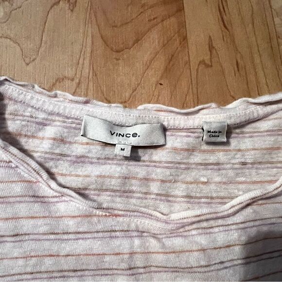 Vince Multi Stripe Linen Boyfriend Tee Short Sleeve Women’s Medium - Picture 5 of 5
